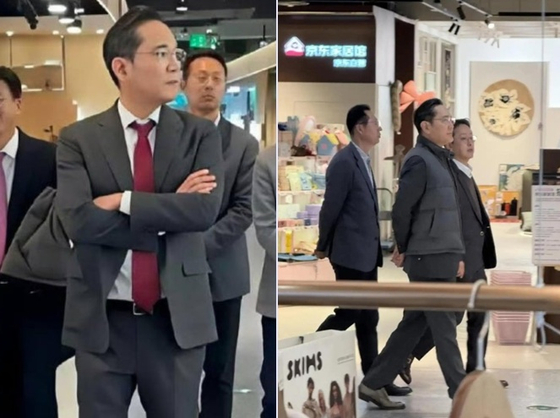 이재용 삼성전자 회장은 지난 5일 통역사를 포함한 수행원들과 함께 베이징의 징둥(JD)몰을 방문했다.사진 웨이보 캡처 