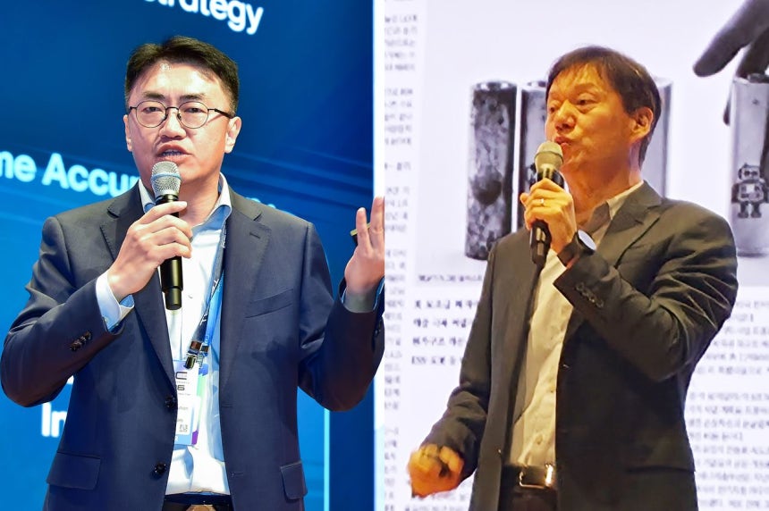 김제영 LG엔솔 최고기술책임자(CTO,왼쪽)과 주용락 삼성SDI 연구소장은 11일 '인터배터리 2026'의 부대행사인 더배터리컨퍼런스에서 각각 기조연설 연사로 나섰다.고석현 기자,사진 LG엔솔