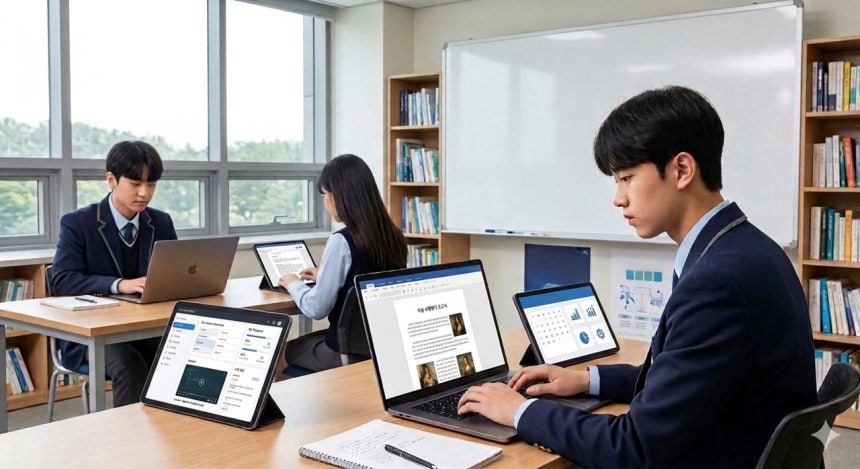 학생들이 인공지능(AI)을 활용해 공부하는 모습을 생성AI로 만들었다.이미지 나노바나나