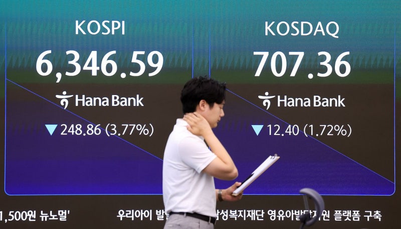 역대급 폭등했던 코스피, 4~5%대 <b>급락</b>…<b>삼전닉스</b> 8%대 하락