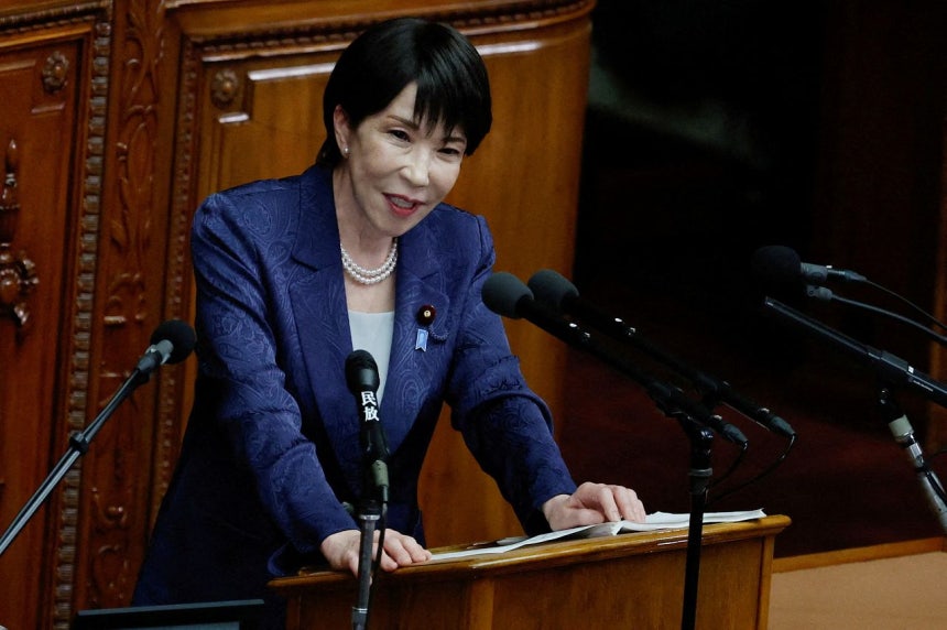다카이치 사나에(高市早苗) 일본 총리가 10월 5일 도쿄 국회에서 소신표명 연설을 하고 있다. 로이터=연합뉴스