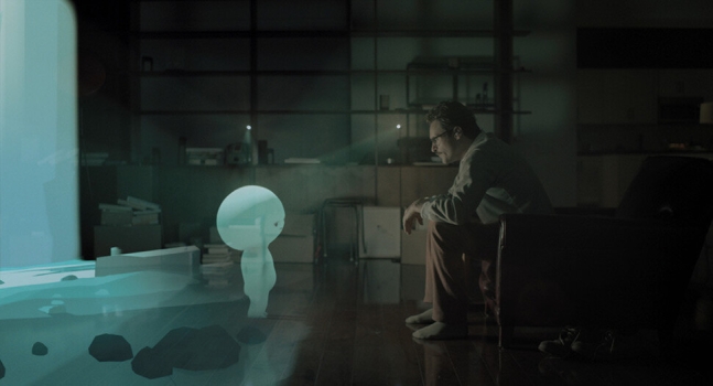 지피티-포오 공개로 다시 소환된 2013년 개봉 영화 ‘허(Her)’. 남자 주인공 테오도르는 자신의 인공지능(AI) 비서 사만다와 사랑에 빠진다. 워너브라더스 제공