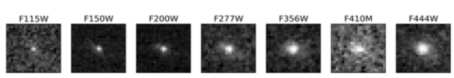 제임스웹우주망원경의 여러 가지 필터로 관측한 초기 은하 사진. Kasper E. Heintz et al/사이언스