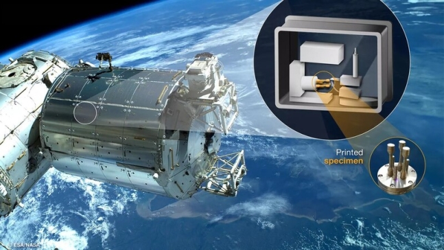 금속 3D프린터가 배치된 국제우주정거장의 콜롬버스 모듈과 프린터의 위치. 에어버스 제공