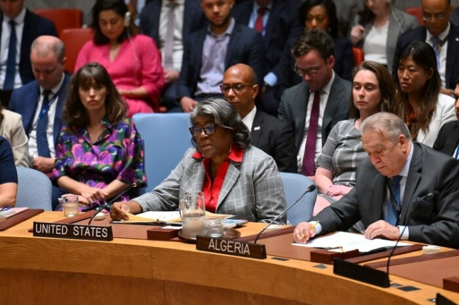 10일 가자지구 휴전안에 대한 유엔 안전보장이사회 회의가 열리고 있다. 뉴욕/AFP 연합뉴스