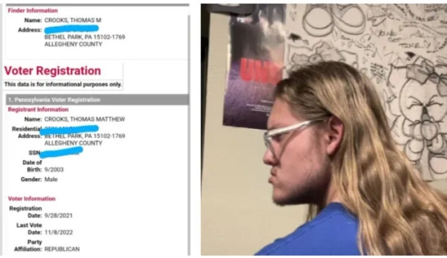 트럼프 암살 용의자로 신원이 파악된 토머스 매슈 크룩스가 소셜미디어에 올린 자신의 사진과 공화당원임을 보여주는 유권자 등록증.