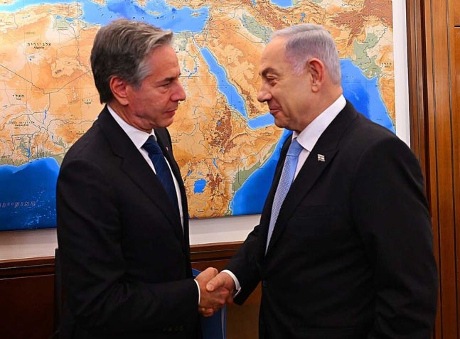 Israeli Prime Minister Benjamin Netanyahu met with US Secretary of State Tony Blinken on the 19th local time in Jerusalem. GPO/ Yonhap News