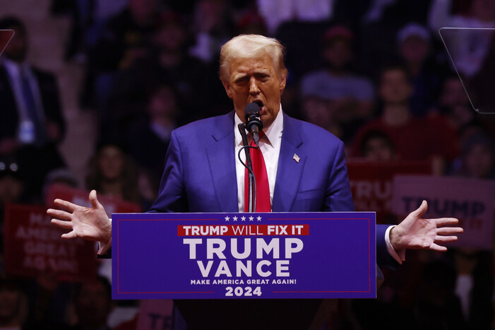 Former U.S. President Donald Trump is campaigning at Madison Square Garden in New York on the 27th. New York/UPI Yonhap News