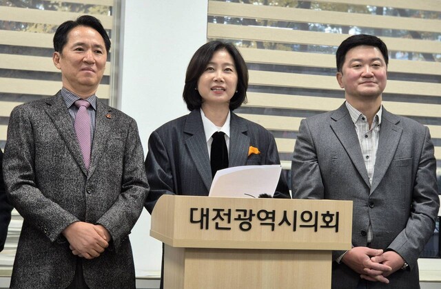 허은아 개혁신당 대표가 지난 2일 대전시의회에서 열린 기자간담회에서 발언하고 있다. 연합뉴스
