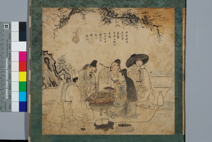 19세기 조선 화가 성협의 화첩 중 양반들이 야외에서 고기를 구워 먹는 모습을 그린 풍속화. 국립중앙박물관 누리집 갈무리