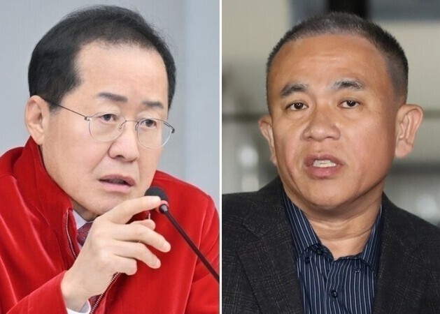 홍준표 전 대구시장, 정치 브로커 명태균씨. 힌겨레 자료사진&#160;