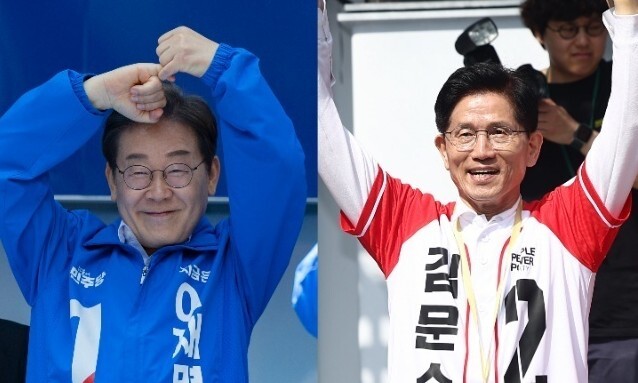 이재명 더불어민주당 대통령 후보(왼쪽)와 김문수 국민의힘 후보. 공동취재사진