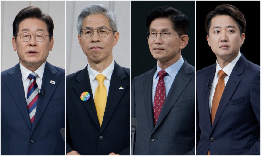 오른쪽부터 이재명 더불어민주당, 권영국 민주노동당, 김문수 국민의힘, 이준석 개혁신당 대통령 후보.