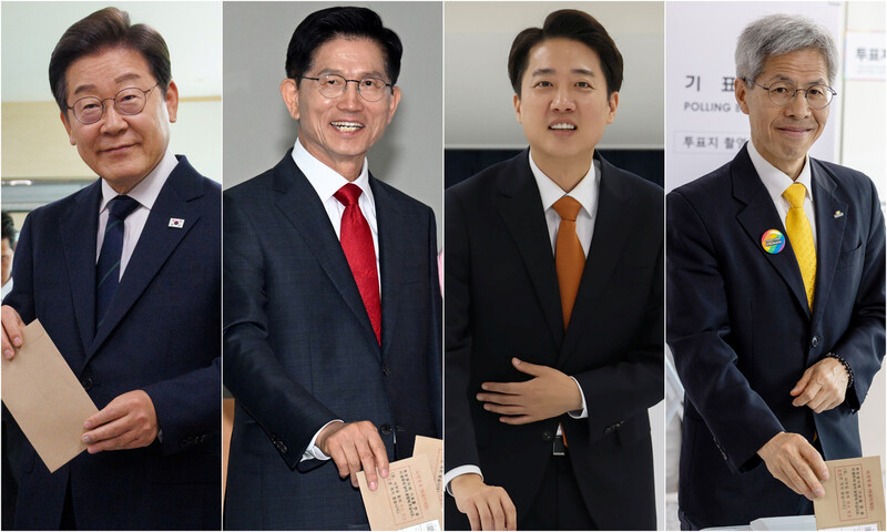 제21대 대통령 선거 사전투표 첫날인 5월29일 오전 대통령 후보들이 각각 사전투표를 했다. (맨 왼쪽 사진부터) 이재명 더불어민주당 대통령 후보는 서울 서대문구 신촌에서, 김문수 국민의힘 후보는 인천 계양구에서, 