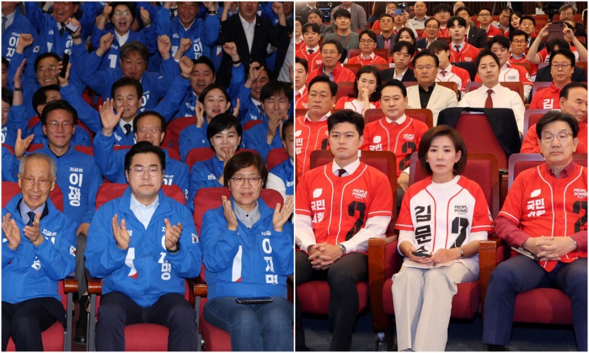 3일 저녁 제21대 대통령 선거 방송3사 출구조사 결과 이재명 더불어민주당 대통령 후보가 김문수 국민의힘 후보를 앞서는 것으로 발표되자 서울 여의도 국회에 마련된 선거개표상황실에 모인 민주당 의원들이 박수를 치며 기