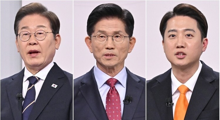 더불어민주당 이재명 대선후보(왼쪽부터), 국민의힘 김문수 대선후보, 개혁신당 이준석 대선후보. 국회사진기자단