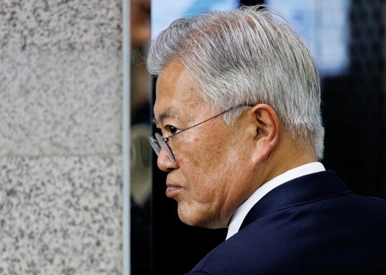 문재인 전 대통령이 4월25일 서울 국회 도서관에서 열린 4.27 판문점선언 7주년 기념식에 참석하고 있다. 공동취재사진