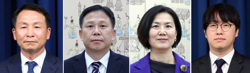 이재명 대통령은 15일 국가안보실과 AI수석 인사를 임명했다. 왼쪽부터 김현종 국가안보실 1차장(전 문재인 정부 청와대 국방개혁비서관), 임웅순 2차장(주캐나다 대사), 오현주 3차장(주교황청 대사), 하정우 AI미