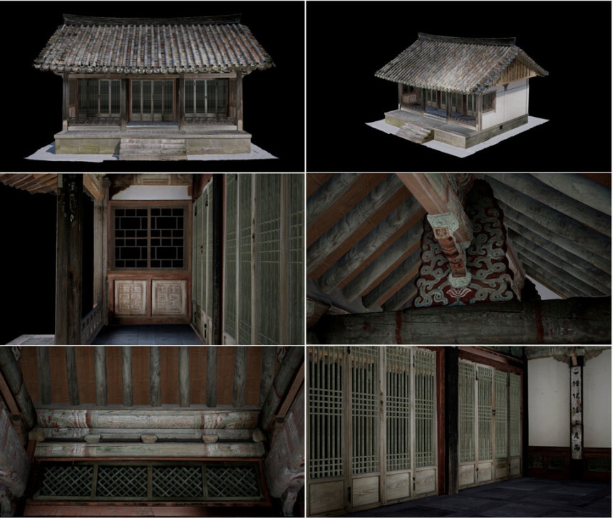 관월당 내외부를 3D 스캔한 이미지 도면들. 국가유산청 제공
