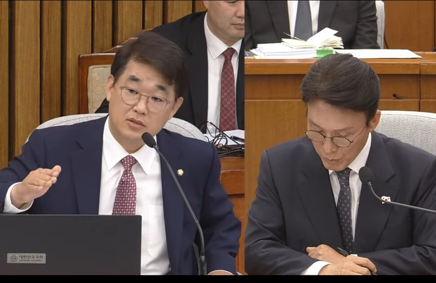 배준영 국민의힘 의원(왼쪽)과 김민석 국무총리 후보자. 유튜브 갈무리