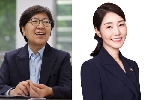 정은경 보건복지부 장관 후보자(왼쪽)와 강선우 여성가족부 장관 후보자. 신소영 기자 viator@hani.co.kr, 여성가족부 제공
