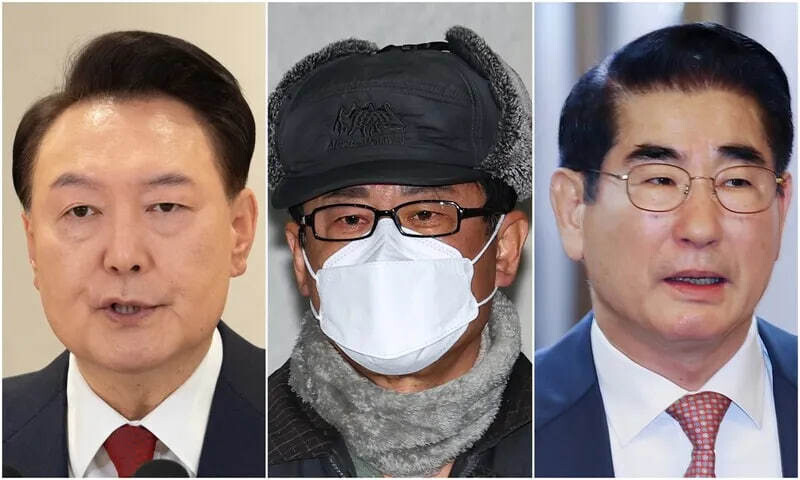왼쪽부터 윤석열 전 대통령, 노상원 전 정보사령관, 김용현 전 국방부 장관. 연합뉴스