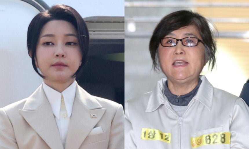 (왼쪽) 2014년 6월10일 중앙아시아 3개국을 국빈 방문하는 윤석열 전 대통령 부인 김건희씨가 경기 성남시 서울공항에서 공군 1호기 탑승 전 인사하고 있다. 오른쪽은 2017년 1월25일 특검 소환에 불응하다 체