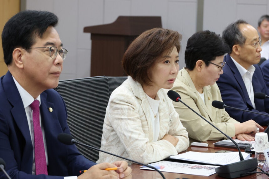 나경원 국민의힘 의원이 지난 11일 서울 여의도 국회 의원회관에서 열린 ‘한미 통상협상 카운트다운, 관세전쟁 속 대한민국 국익을 위한 산업계-국회 긴급 토론회’에서 발언하고 있다. 연합뉴스