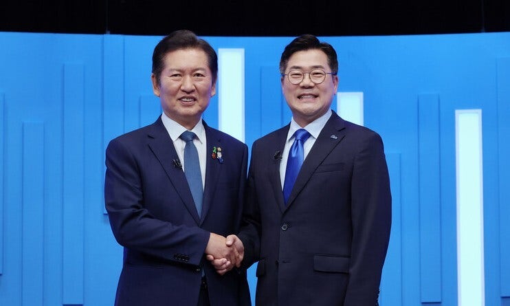 <b>정청래</b> 62.55%, <b>박찬대</b> 37.45%…정, 영남 <b>경선</b>도 압승