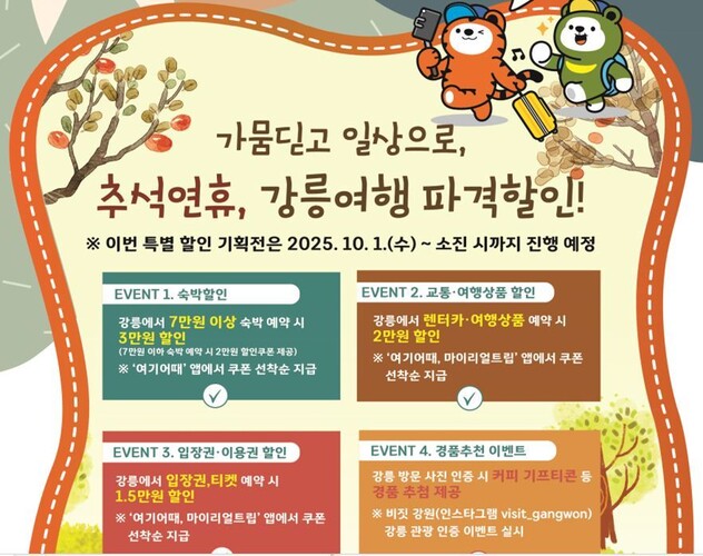 강원도가 10월2일 서울역에서 강릉시, 강원관광재단, 강원도관광협회와 함께 ‘가뭄 딛고 일상으로, 추석 연휴 강릉여행’을 주제로 거리 캠페인을 벌인다. 강원도 제공