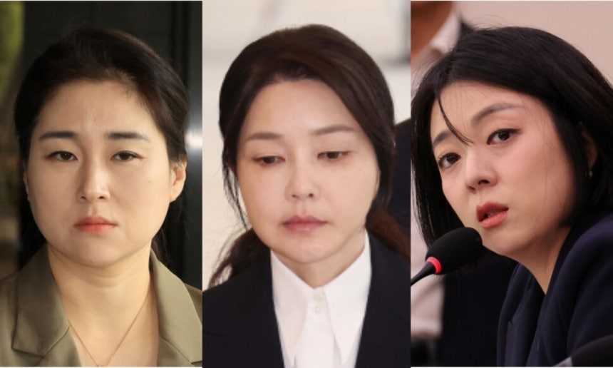 왼쪽부터 김계리 변호사, 김건희 여사, 배현진 국민의힘 의원. 연합뉴스, 사진공동취재단