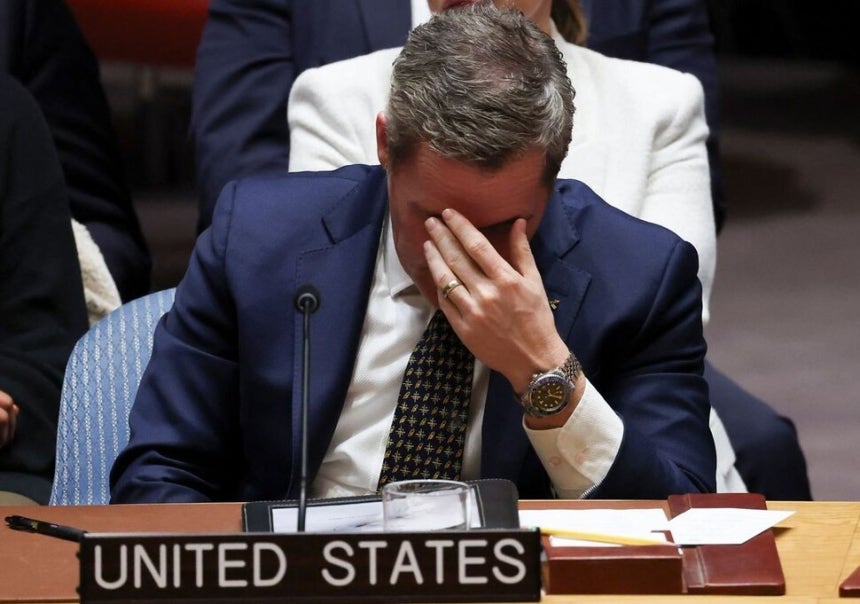 23일(현지시각) 미국 뉴욕본부에서 열린 유엔 안전보장이사회 긴급회의에 마이크 왈츠 주유엔 미국 대사가 참석했다.AFP 연합뉴스