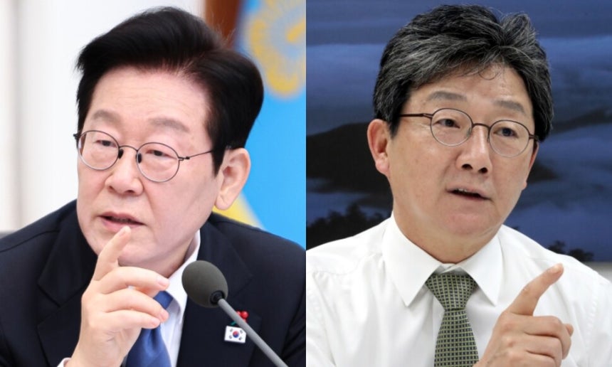 2025년 12월30일 청와대에서 열린 국무회의에서 발언하고 있는 이재명 대통령(왼쪽)과 2021년 5월18일 한겨레와 인터뷰를 하고 있는 유승민 전 의원. 연합뉴스, 김경호 선임기자 jijae@hani.co.kr