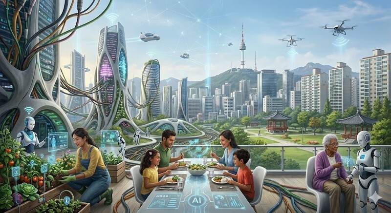 인공지능은 단순한 도구의 지위를 넘어서 하나의 거대한 환경이 되었다.생성형 인공지능 제미나이에‘이 글의 주제에 맞는 그림을 그려달라’고 주문해 얻은 그림.