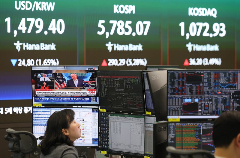 중동 휴전에 ‘안도 랠리’…코스피 5872·환율 1470원대