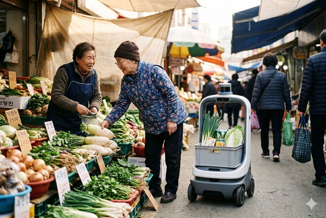 큐알 스캔하면 ‘짐꾼 로봇’ 따라온다… 성남모란시장 첫 도입