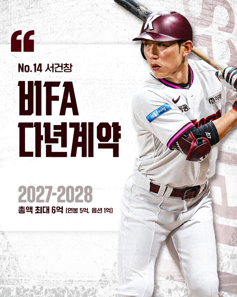 서건창, 히어로즈와 2년 최대 6억원 다년계약 [스포츠 쪽지뉴스]