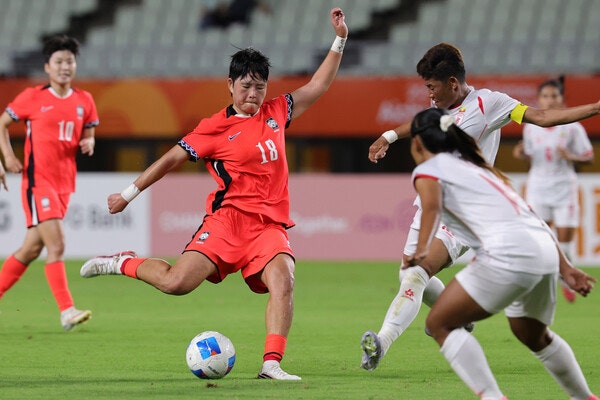 여자축구, <b>김민지</b> 해트트릭으로 첫 경기 대승…미얀마전 5-0