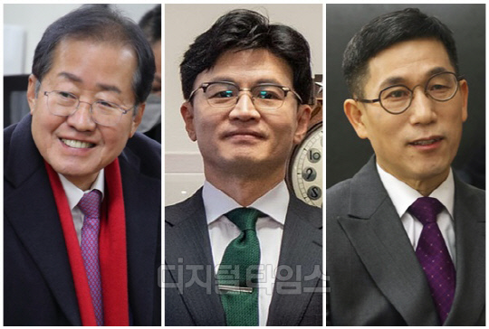 (From left) Hong Joon-pyo, Mayor of Daegu, Han Dong-hoon, candidate for the leader of the People Power Party, Jin Jung-kwon, a special adjunct professor at Kwangwoon University. <Digital Times DB>
