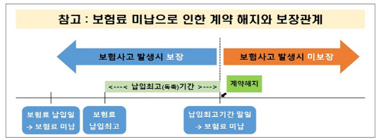 보험료 미납으로 인한 계약 해지와 보장 관계. [금감원 제공]