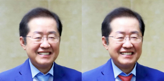 홍준표 전 대구시장 SNS 프로필 사진이 푸른 넥타이(왼쪽)에서 붉은 넥타이로 바뀌었다. SNS 갈무리    