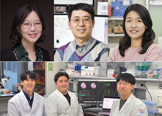 정현정(윗줄 왼쪽부터) KAIST 교수,김호민 교수,오지은 교수,양승주(아래줄 왼쪽부터) 박사,윤정원 박사,권재혁 박사과정.KAIST 제공