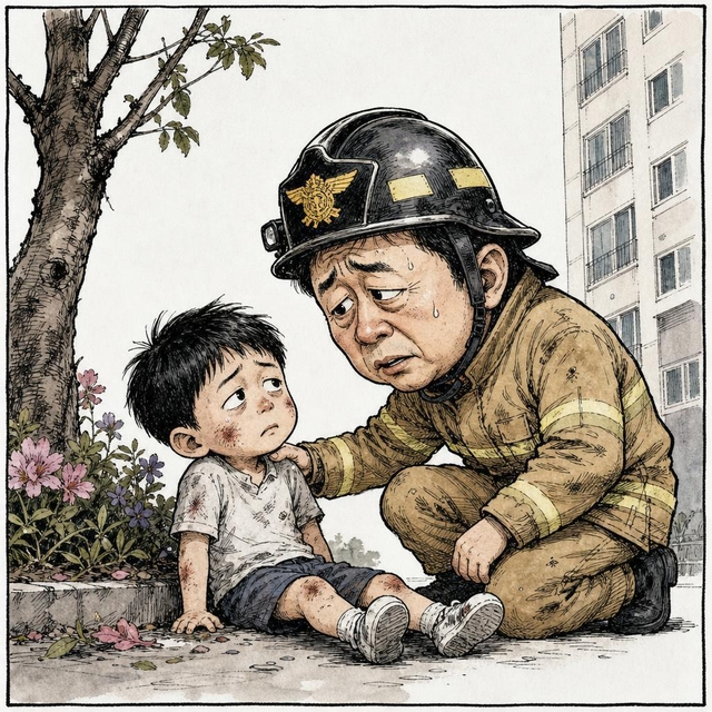 지난 25일 대구의 한 아파트 14층에서 떨어진 7세 남자아이가 찰과상만 입은 채 구조됐다. [AI갸 생성한 이미지]