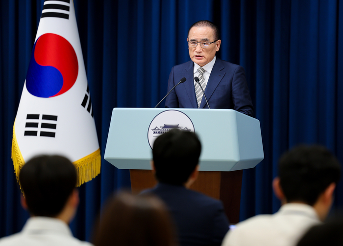 위성락 국가안보실장, 이시바 일본 총리 방한 관련 브리핑 (서울=연합뉴스) 김도훈 기자 = 위성락 국가안보실장이 29일 용산 대통령실에서 이시바 시게루 일본 총리 방한 관련