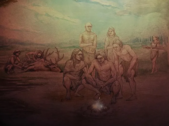 네안데르탈인들이 불을 피우는 모습의 상상도.사진=영국 대영박물관