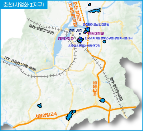 강원연구개발특구 지정 위치도(춘천)