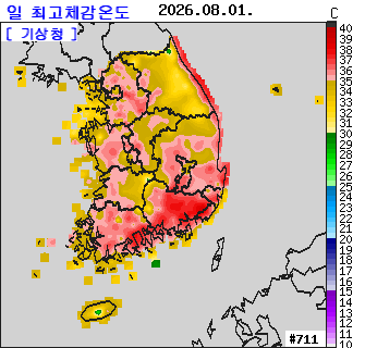 8월 1일 일 최고체감온도 지도.사진=기상청
