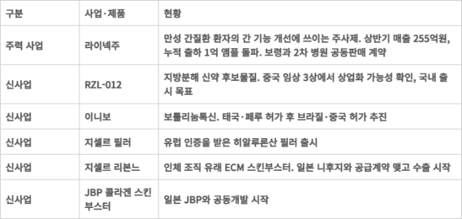GC녹십자웰빙 사업 포트폴리오표.