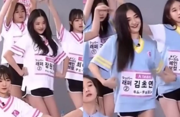 과거 장원영과 '프로듀스48'에서 경쟁했던 전 걸그룹 멤버 김초연이 최근 유튜브 채널 '근황올림픽' 영상에서 현재 어린이 뮤지컬 공연 등을 하는 근황을 전했다. 사진은 '프로듀스48' 당시 장원영과 김초연의 모습. 