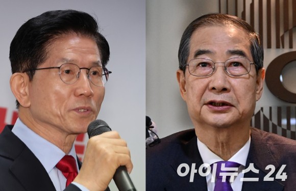 국힘 지도부는 김문수 후보의 대선 후보 자격을 박탈하고 한덕수 전 국무총리를 내세우려는 계획을 추진했다.(왼쪽부터) 국민의힘 김문수 대선 후보,<a href=